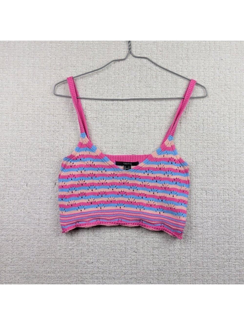 Y2K Forever 21 Pink / Blue Crochet Floral Halter Bralette Top Boho Festival Sz L